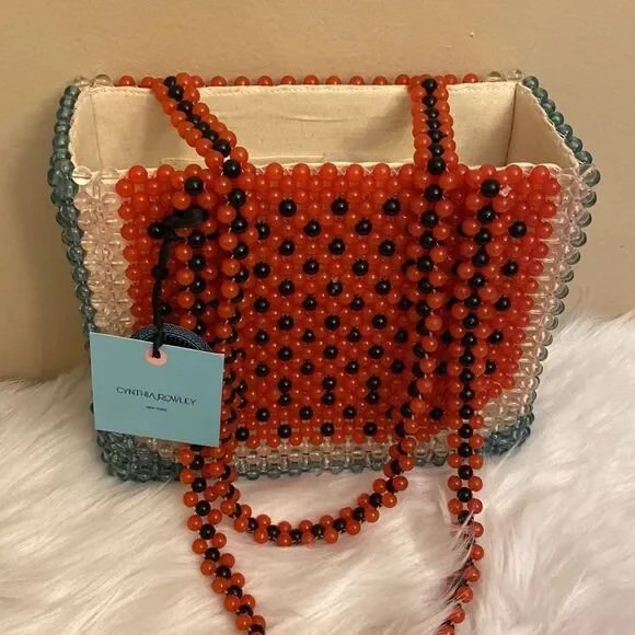 NWT Cynthia RowleyRare Watermelon Acrylic Beaded Tote Shoulder Bag 🍉